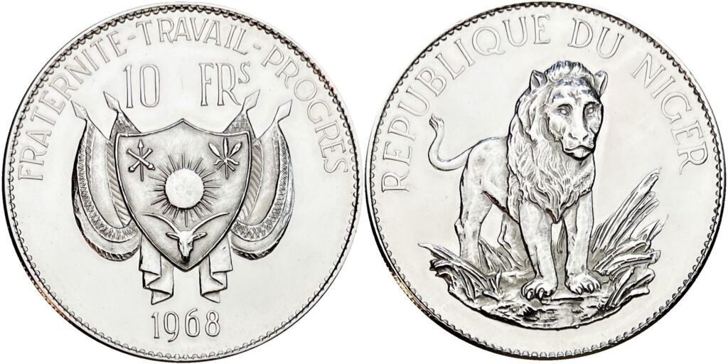 Niger 1968 10 Francs (Lion; small type) UNC61