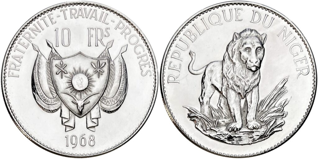 Niger 1968 10 Francs (Lion; small type) UNC61 - Image 2