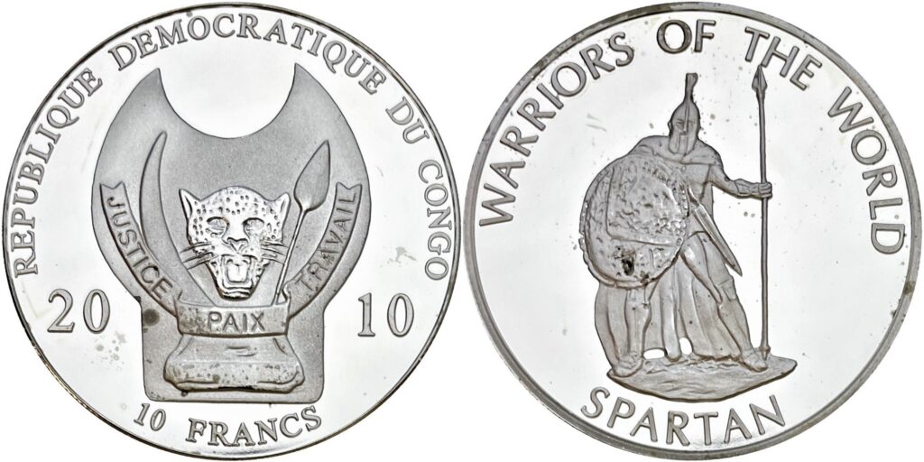 Congo Democratic Rep 2010 10 Francs (Spartan Warrior) UNC58