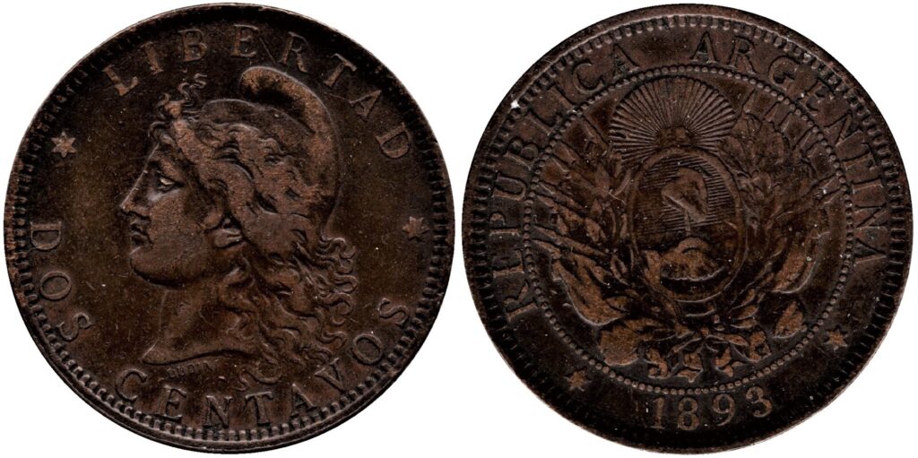 Argentina 1893 2 Centavos VF22