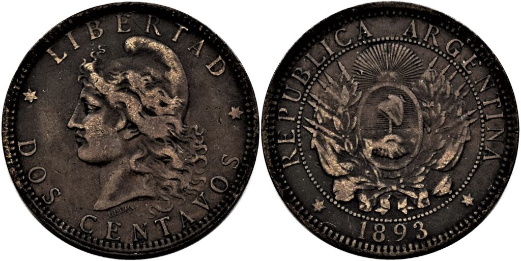 Argentina 1893 2 Centavos VF22 - Image 2