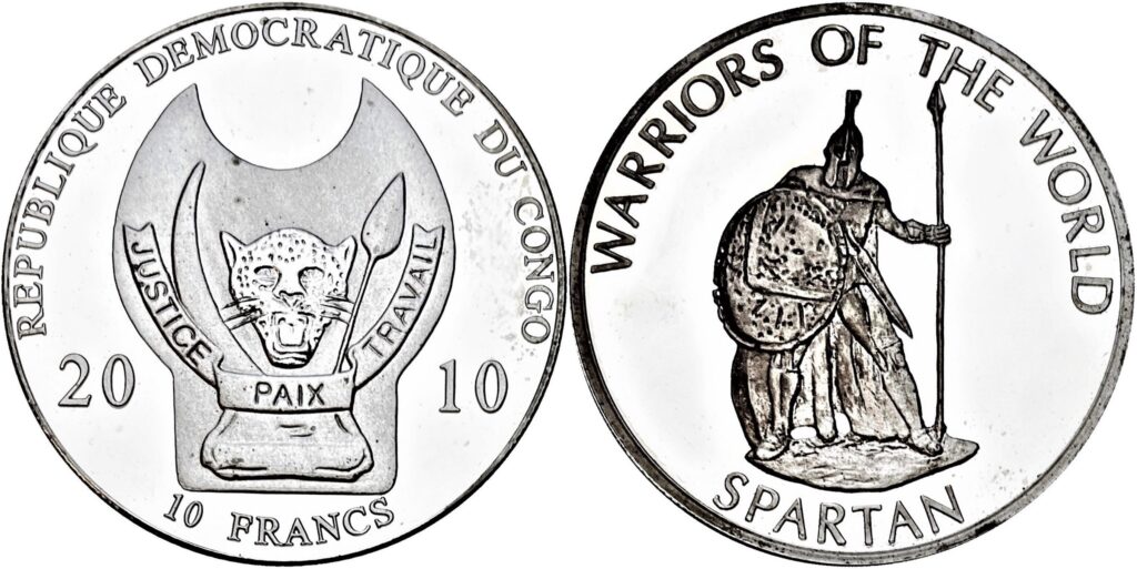 Congo Democratic Rep 2010 10 Francs (Spartan Warrior) UNC64